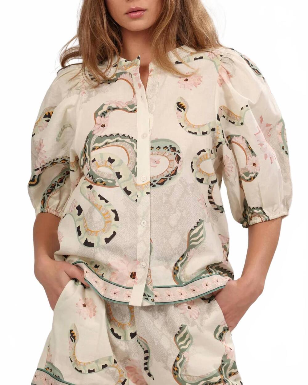 NEW LAS SUREÑAS balloon sleeve shirt in full snakes